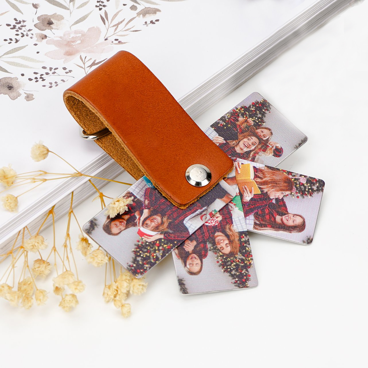 Personalised Photo Album Keychain Custom 2 Photos Leather Keychain for Lovers-Jessemade AU