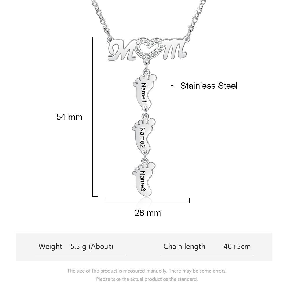 Mother Necklace with 3 Baby Feet Pendants Engraved 3 Names Mom Rose Gift Set-Jessemade AU