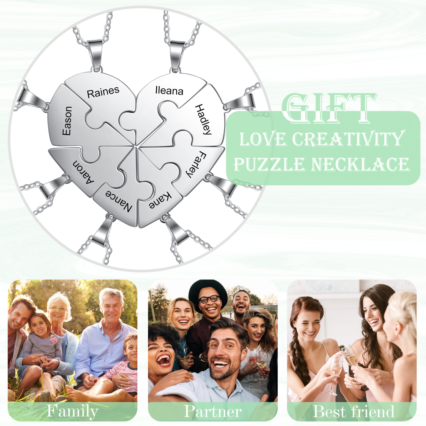 Personalised Heart Puzzle Necklace With 8 Names Gifts For Her-Jessemade AU