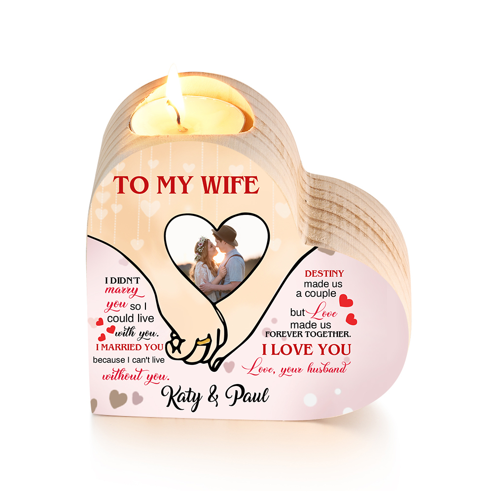 Personalised Love Couple Heart Candle Holder Engrave Photo Wooden Candlesticks Valentines Gift-Jessemade AU