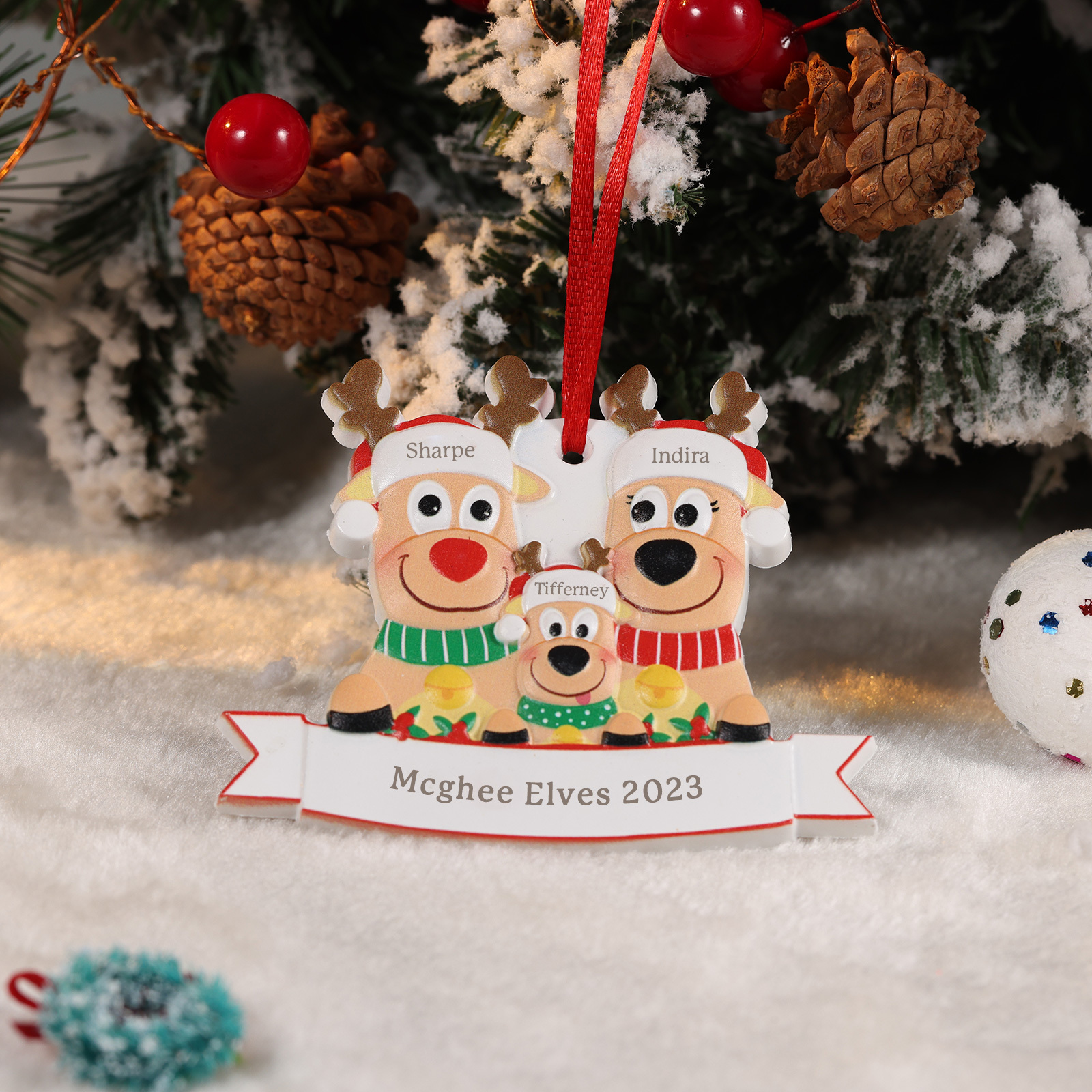 Personalised 3 Names & Text Reindeer Christmas Ornament Resin Christmas Tree Pendant for Family-Jessemade AU
