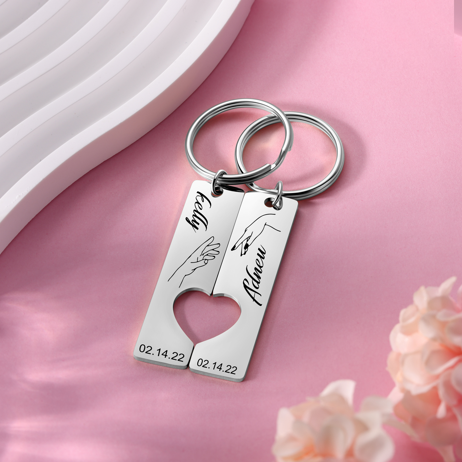 Personalised Promise Couple Keychain Set Engrave Name Heart Matching Couple Gifts-Jessemade AU
