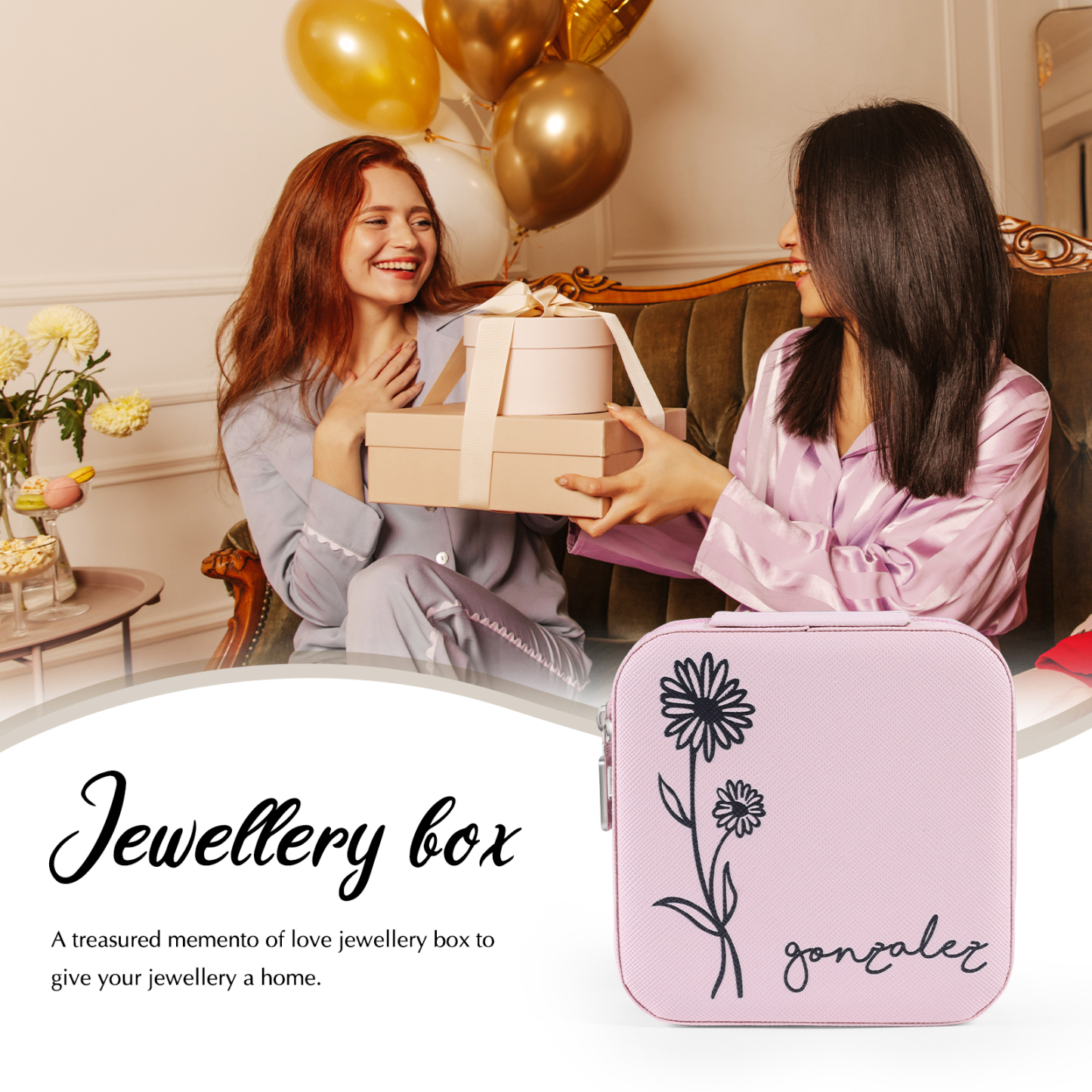 Custom Name Jewelry Gift Box with Birth Flower Personalised Travel Jewelry Box-Jessemade AU