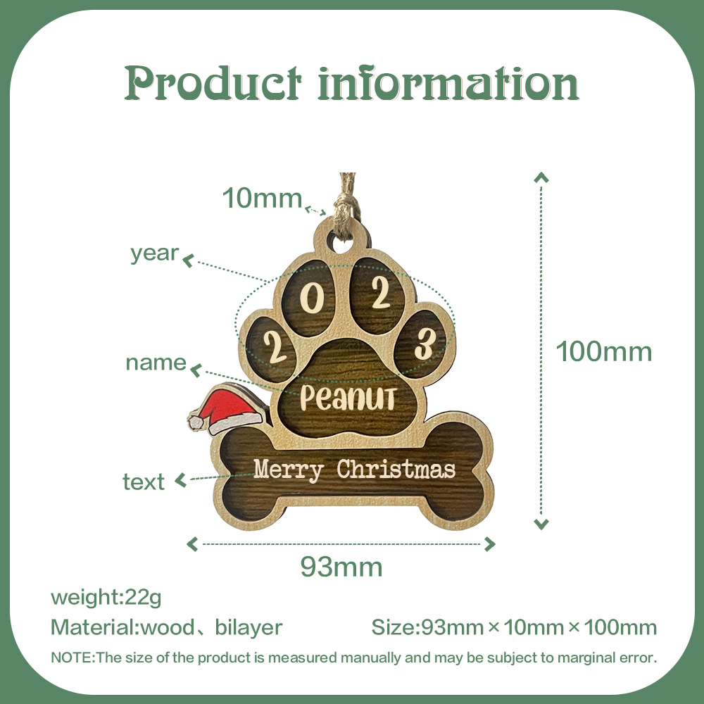 Personalised Christmas Dog Paw Ornament Custom Name & Text & Year Hanging Ornament Christmas Gifts-Jessemade AU