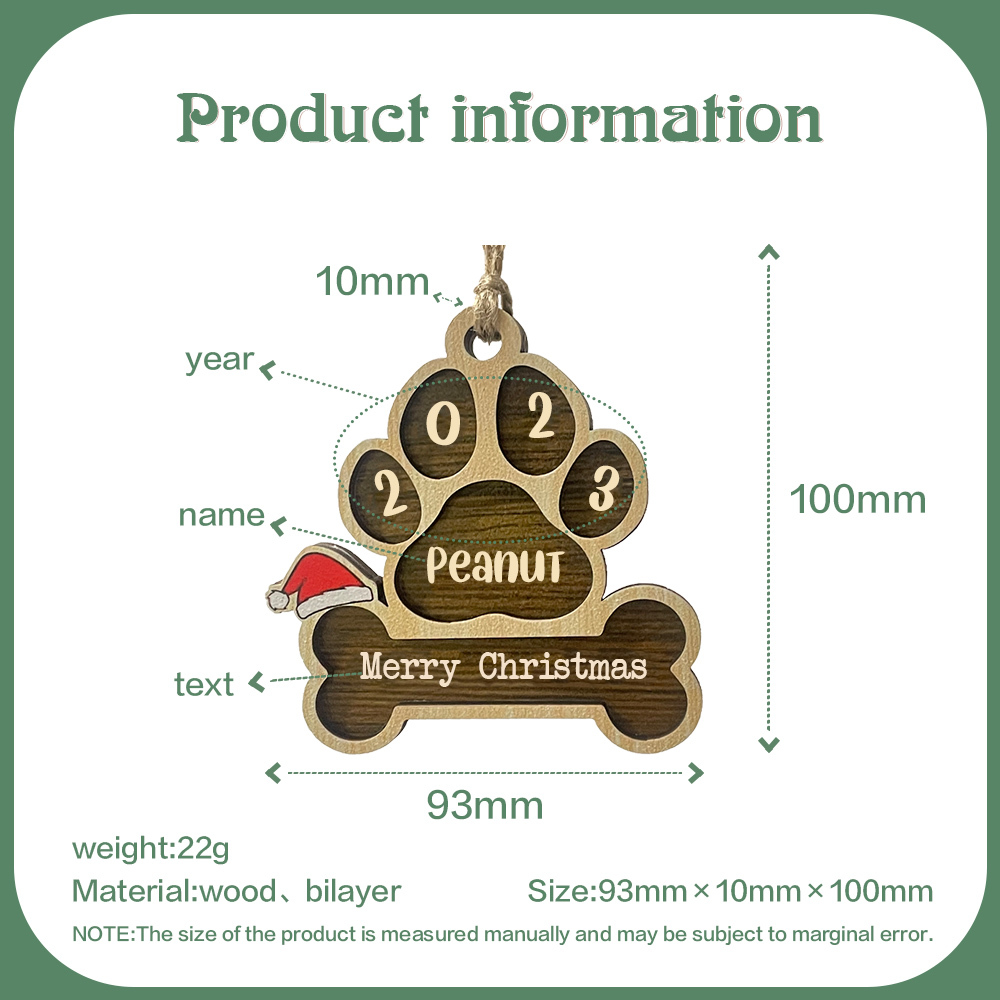 Personalised Christmas Dog Paw Ornament Custom Name & Text & Year Hanging Ornament Christmas Gifts-Jessemade AU