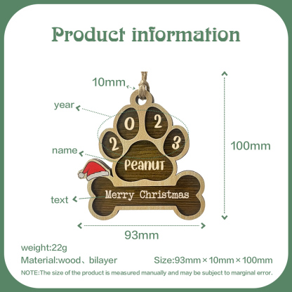 Personalised Christmas Dog Paw Ornament Custom Name & Text & Year Hanging Ornament Christmas Gifts-Jessemade AU