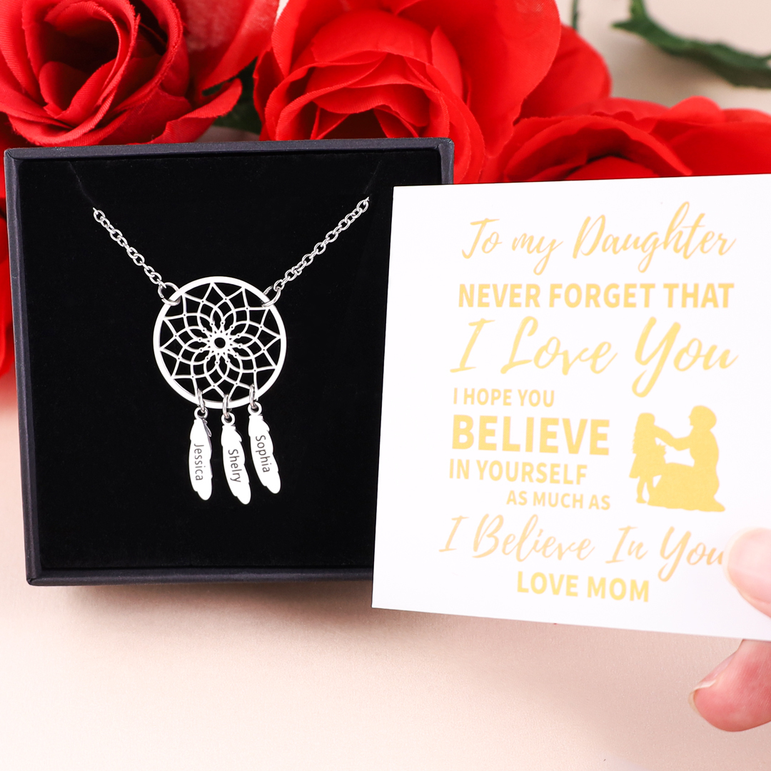 A Set of Customised 3 names Retro Dream Catcher Pendant Necklace-Jessemade AU