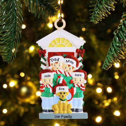 Personalised Family Christmas Ornament Custom 5 Names with Pet Dog Hanging Ornament Gifts For Family-Jessemade AU