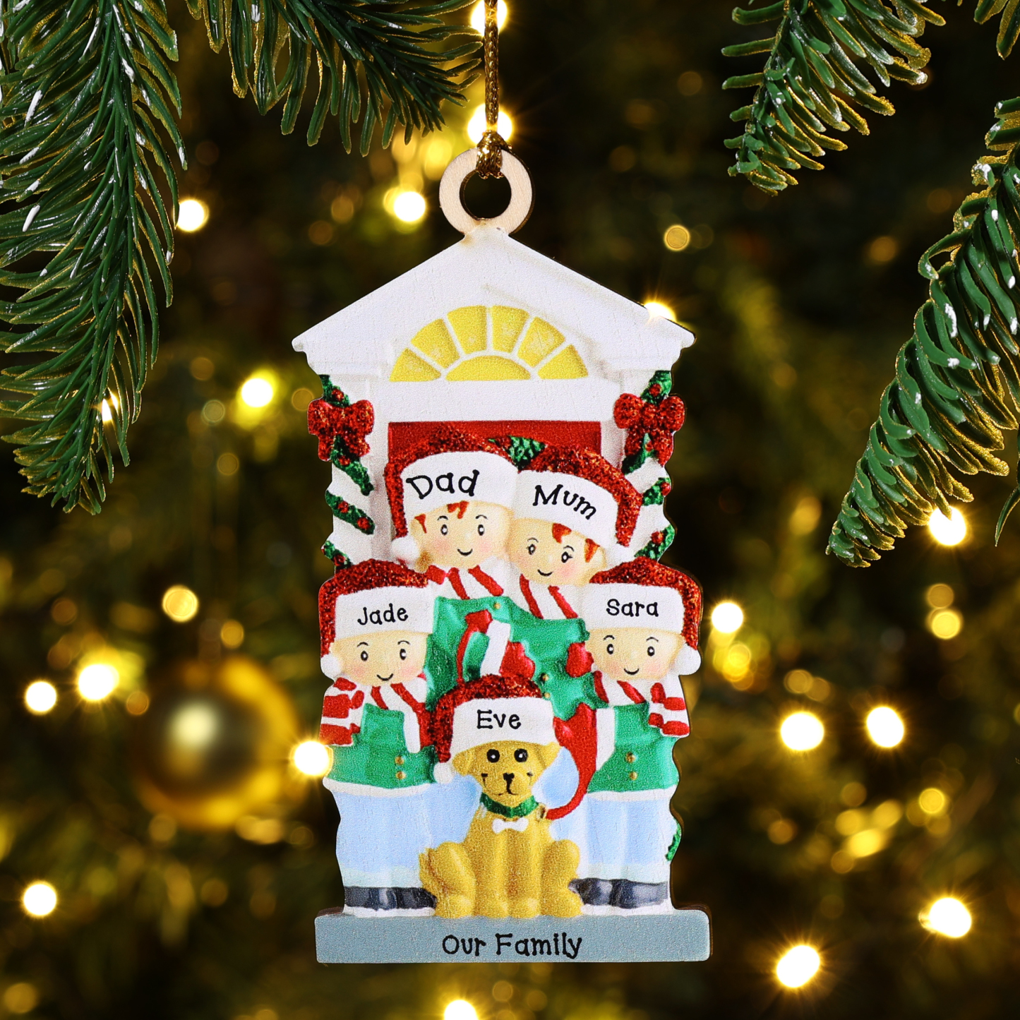 Personalised Family Christmas Ornament Custom 4 Names with Pet Dog Hanging Ornament Gifts For Family-Jessemade AU