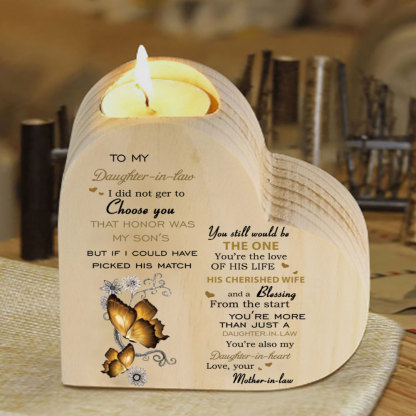 To My Daughter-in-law-Wooden Heart Candle Holder Butterfly Candlesticks "You still would be the one"-Jessemade AU