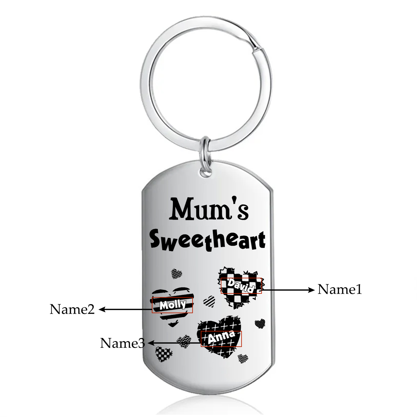 Personalised 3 Names Keychain Hearts Family Keychain Mother's Day Gift - Mum's Sweetheart-Jessemade AU