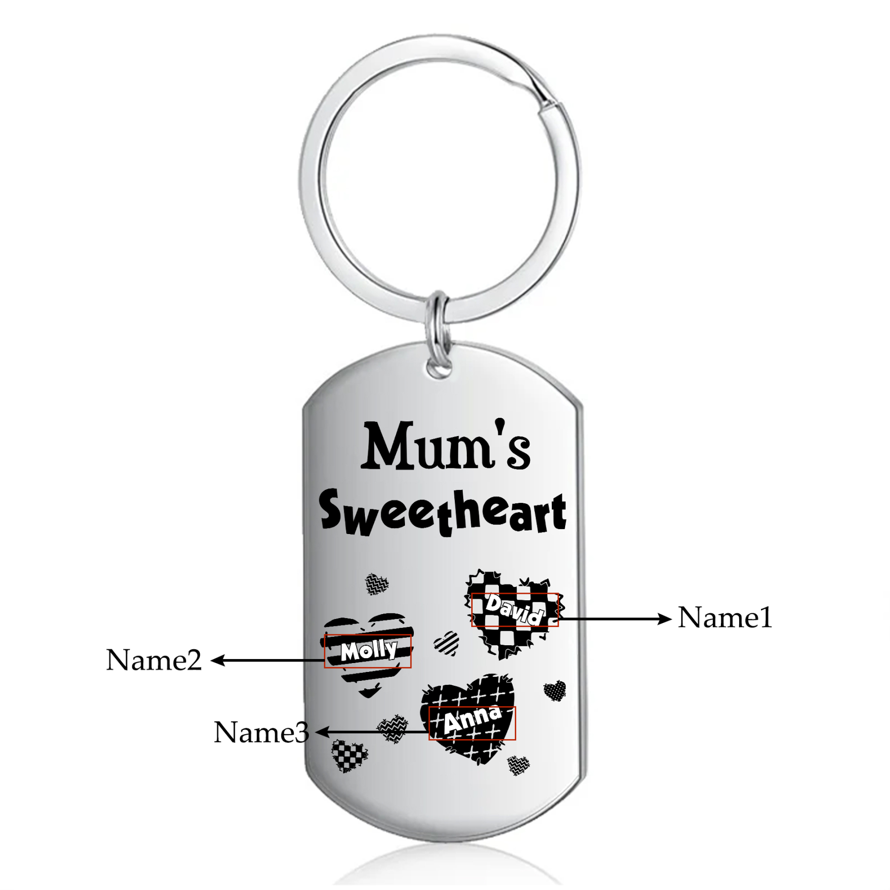 Personalised 3 Names Keychain Hearts Family Keychain Mother's Day Gift - Mum's Sweetheart-Jessemade AU