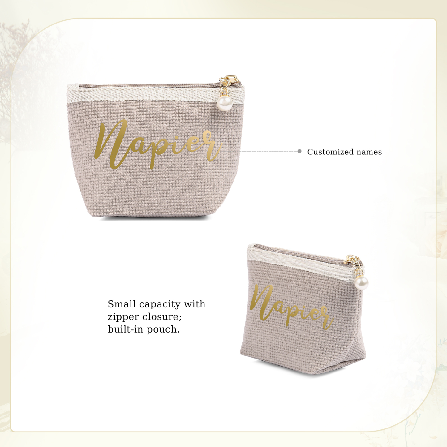 Personalised Name Cosmetic Bag Custom Makeup Bag Zipper Storage Bag Gifts for Ladies Girls-Jessemade AU