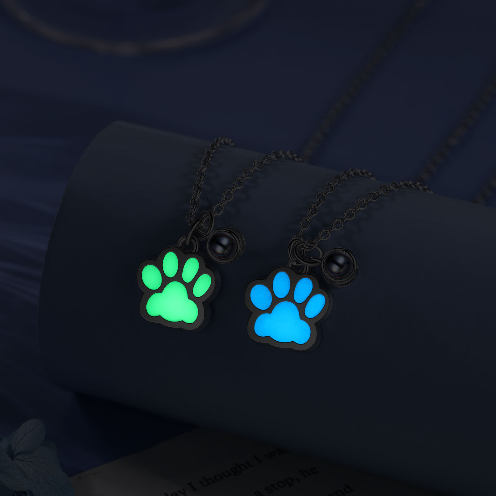 Personalised Dog Paw Pendant Couple Necklace Set Custom Photo Projection Necklace Romantic Gifts For Him/Her-Jessemade AU