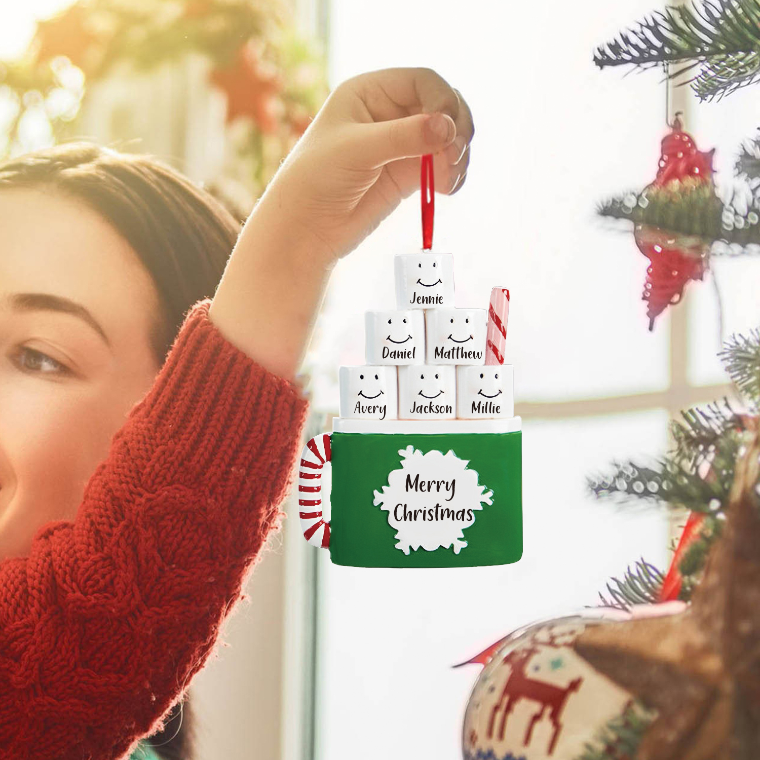 6 Names - Personalised Xmas Ornament Custom Name & Text Christmas Tree Wooden Decor Gift for Family Friends-Jessemade AU