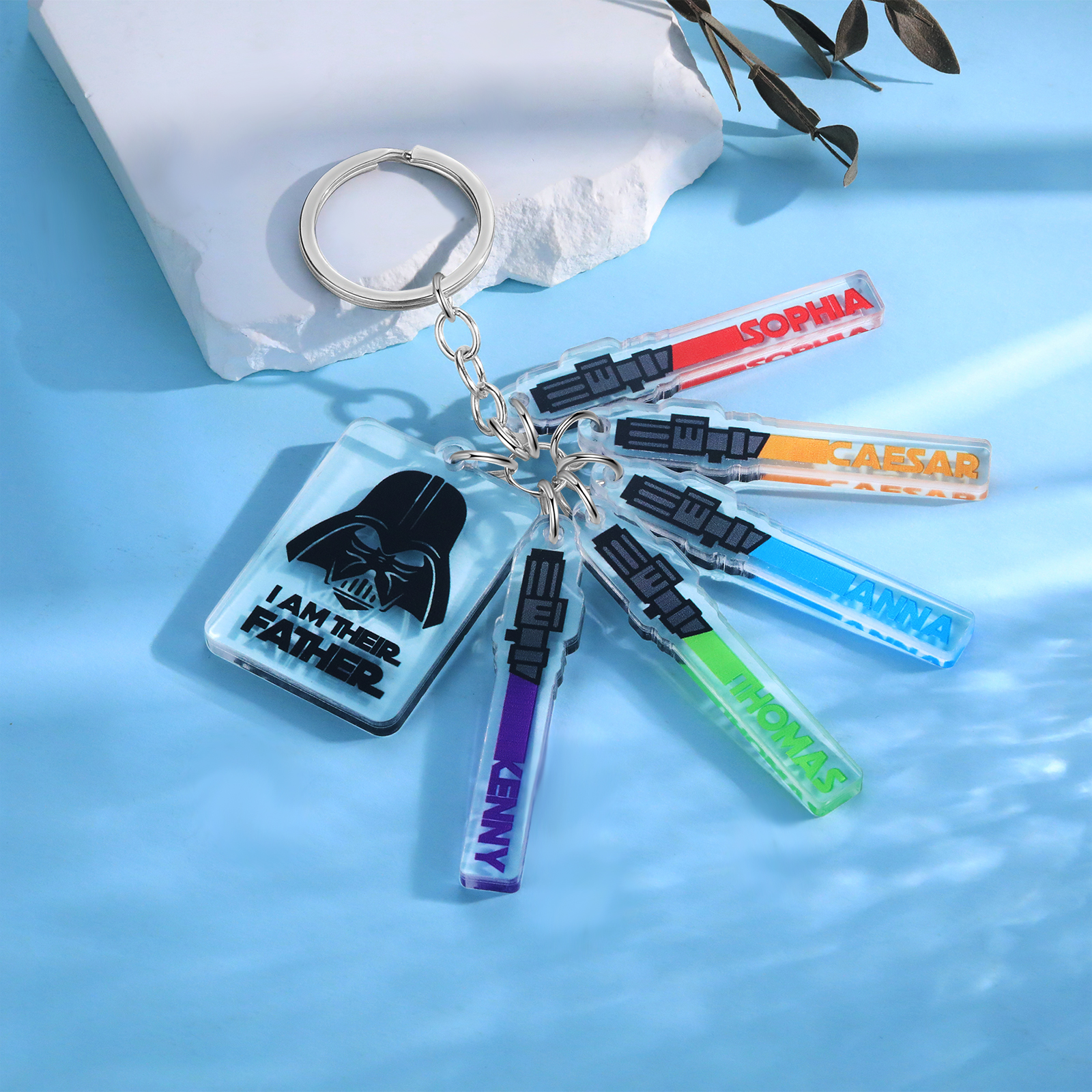 5 Names - Personalised Text & Name Acrylic Keychain Star Wars Gifts for Father/Grandpa-Jessemade AU