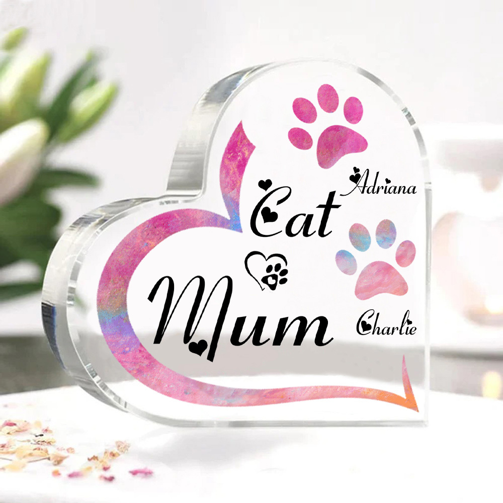 Personalised Acrylic Heart Keepsake Custom 2 Names Cat Footprints Ornaments Gifts for Mum-Jessemade AU