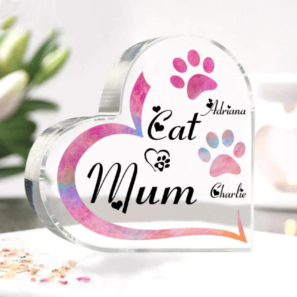 Personalised Acrylic Heart Keepsake Custom 2 Names Cat Footprints Ornaments Gifts for Mum-Jessemade AU