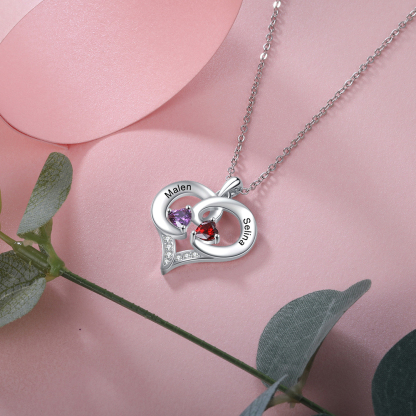 Customised Birthstones Heart Necklace Engraving 2 Names Gifts for Her-Jessemade AU