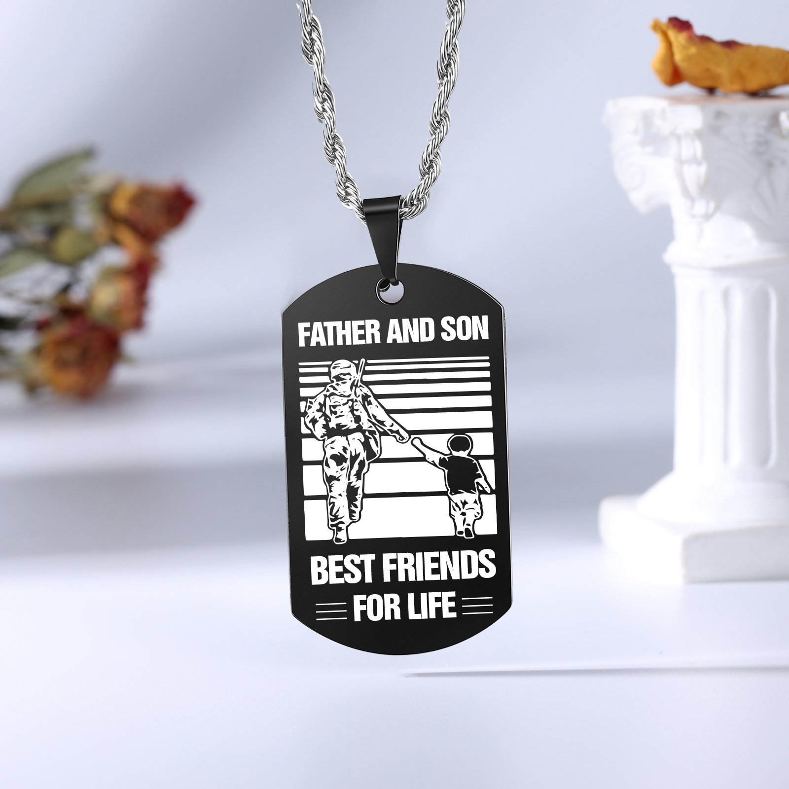 To My Son Necklace Black Dog Tag Necklace Dad to Son Soldier Necklace "Father And Son Best Friends For Life"-Jessemade AU