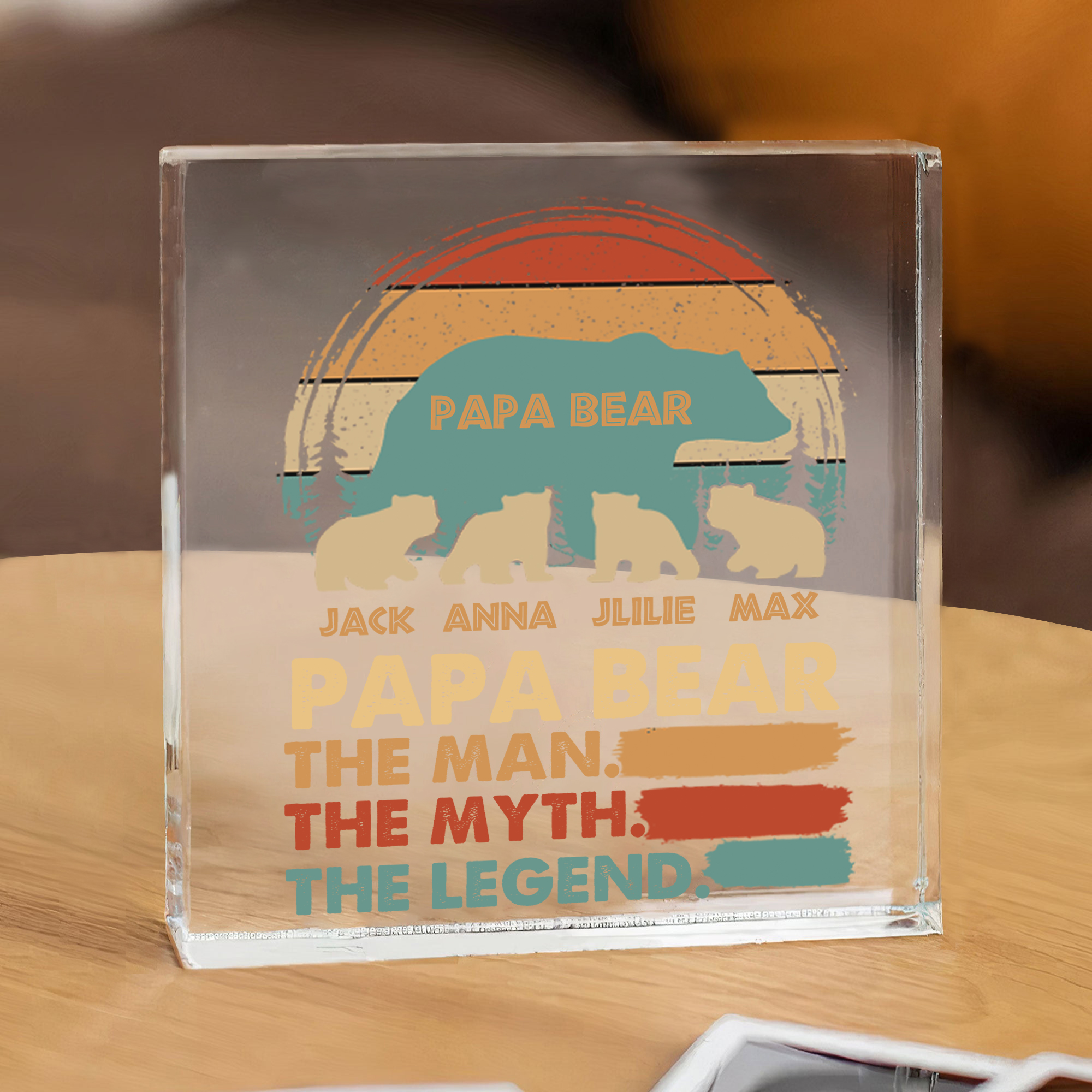 Personalised Papa Bear Acrylic Square Keepsake Custom 4 Names Rectangle Plaque - The Man The Myth The Legend-Jessemade AU