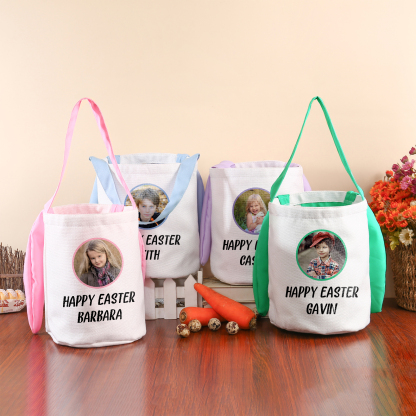 Personalised Photo Bunny Tote Bag Custom Name & Text Bucket Bag Bunny Basket Easter Gifts-Jessemade AU