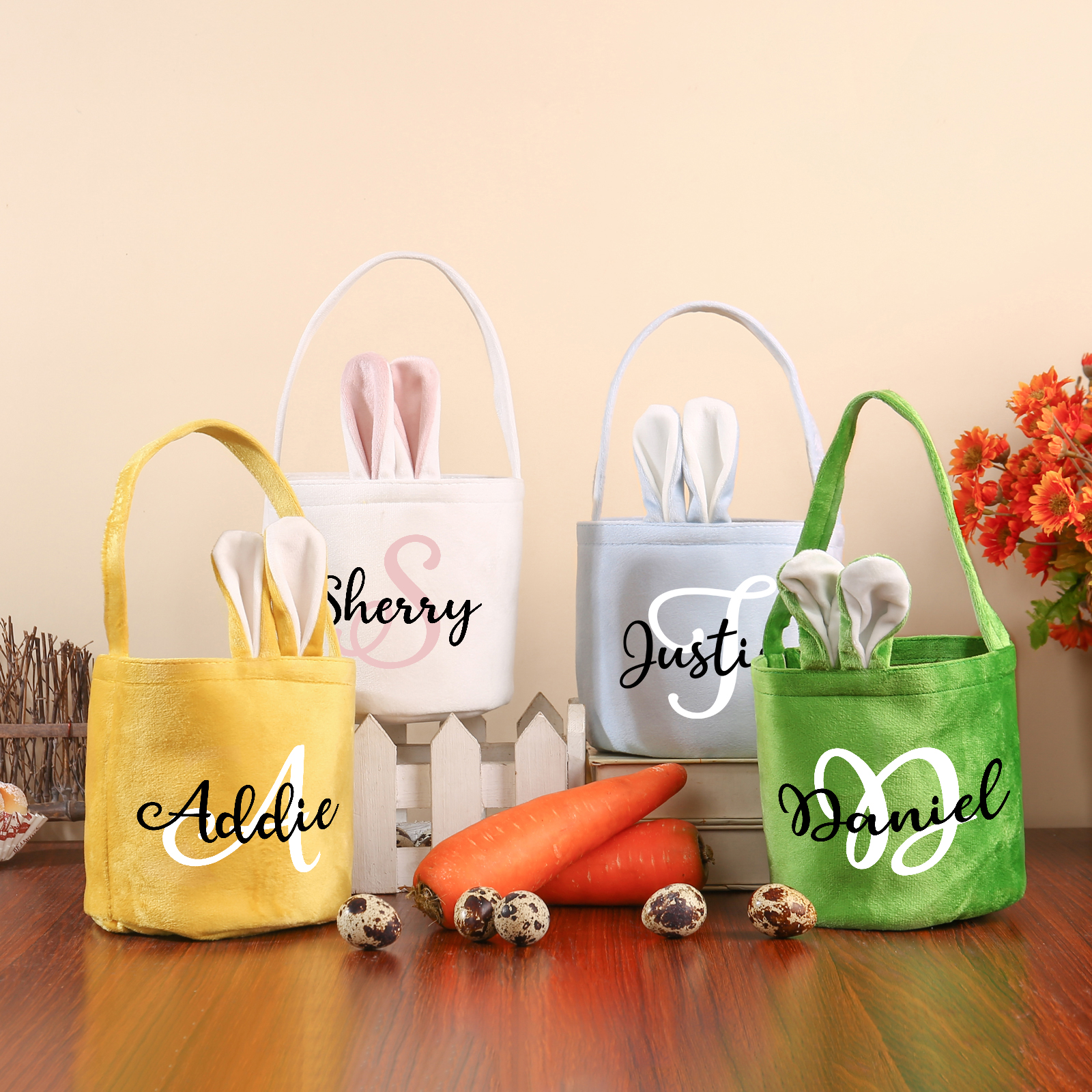 Personalised Bunny Tote Bag Customised with Name & Letter Bucket Bag Bunny Basket Easter Gifts-Jessemade AU