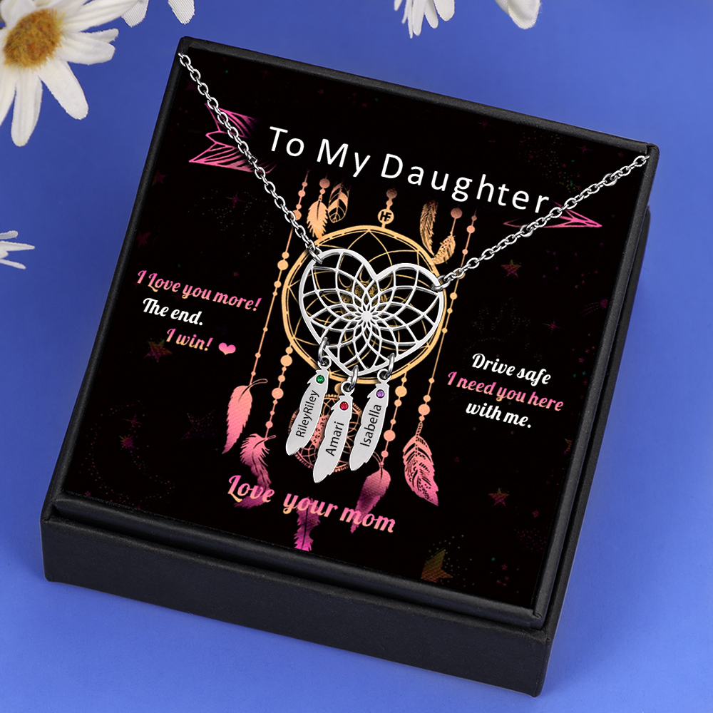 Personalised Dream Catcher Necklace With Birthstones Custom 3 Names Necklace Gifts For Her-Jessemade AU