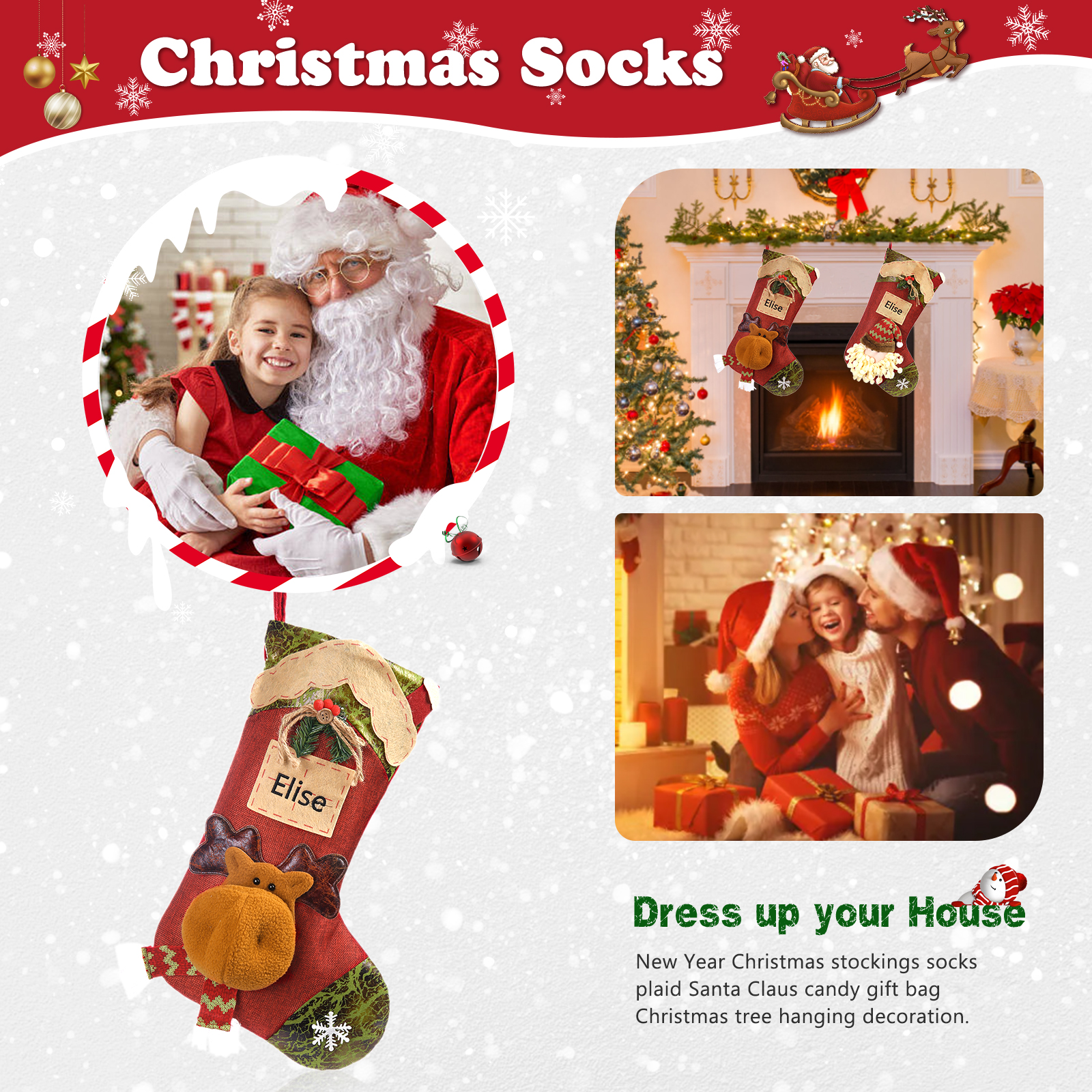 Personalised Christmas Stockings Ornaments Custom 1 Name Christmas Sock Gifts for Family Friends-Jessemade AU