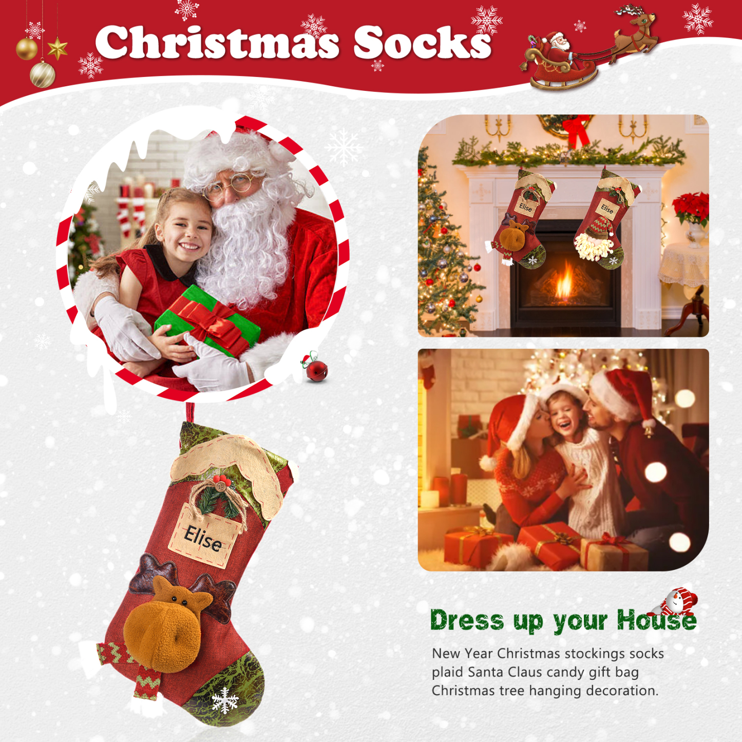 Personalised Christmas Stockings Ornaments Custom 1 Name Christmas Sock Gifts for Family Friends-Jessemade AU