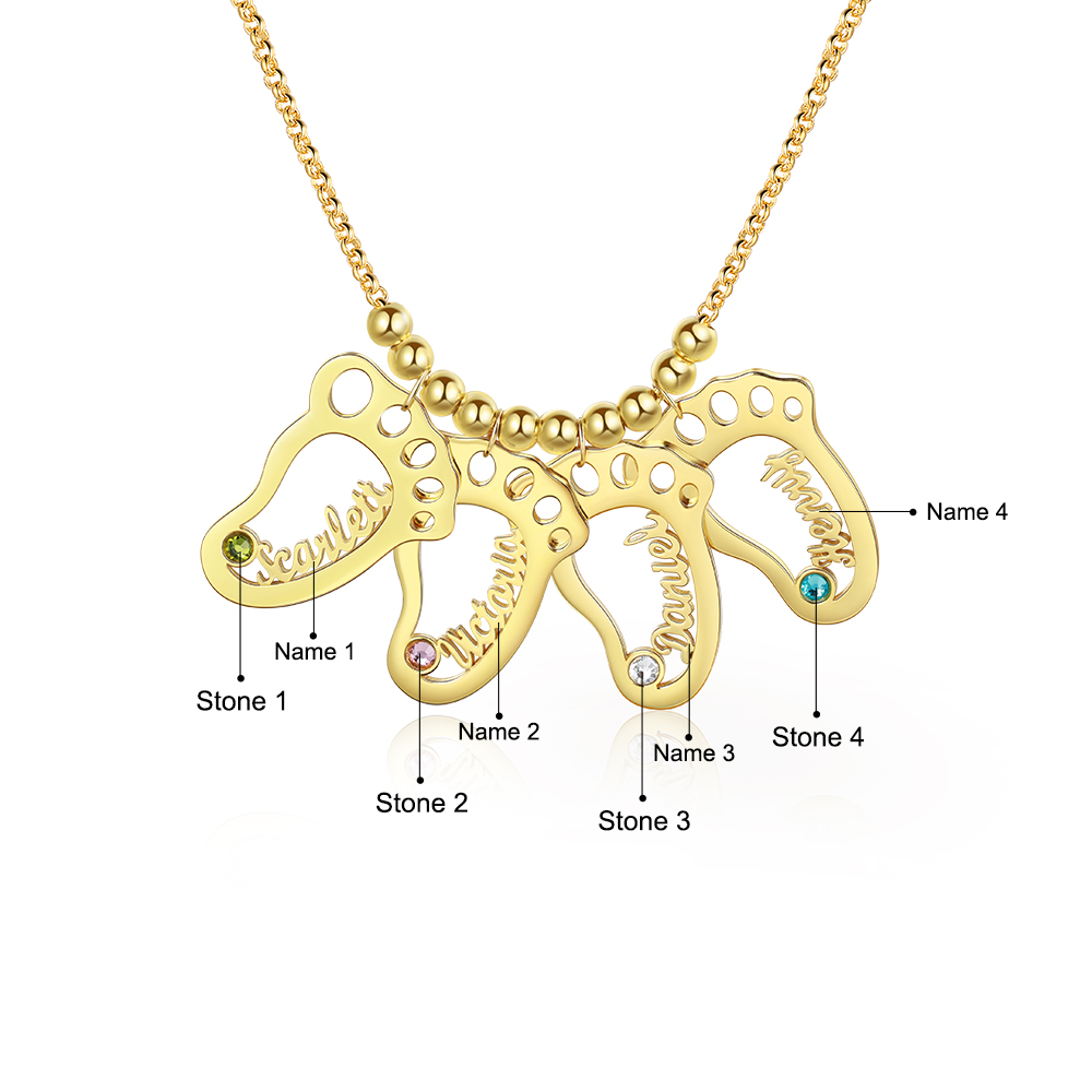 Personalised Baby Foot With 4 Birthstones Engraved Names Gift For Mother-Jessemade AU