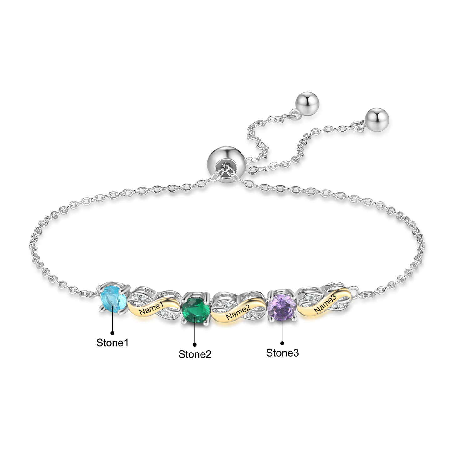 Mother & Family Bracelet with Birthstones Engrave 3 Names Infinity Bracelet Gifts for Mum-Jessemade AU