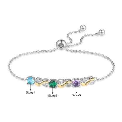 Mother & Family Bracelet with Birthstones Engrave 3 Names Infinity Bracelet Gifts for Mum-Jessemade AU