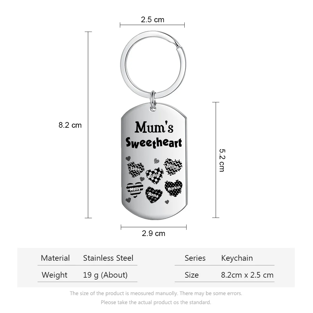 Personalised 6 Names Keychain Hearts Family Keychain Mother's Day Gift - Mum's Sweetheart-Jessemade AU