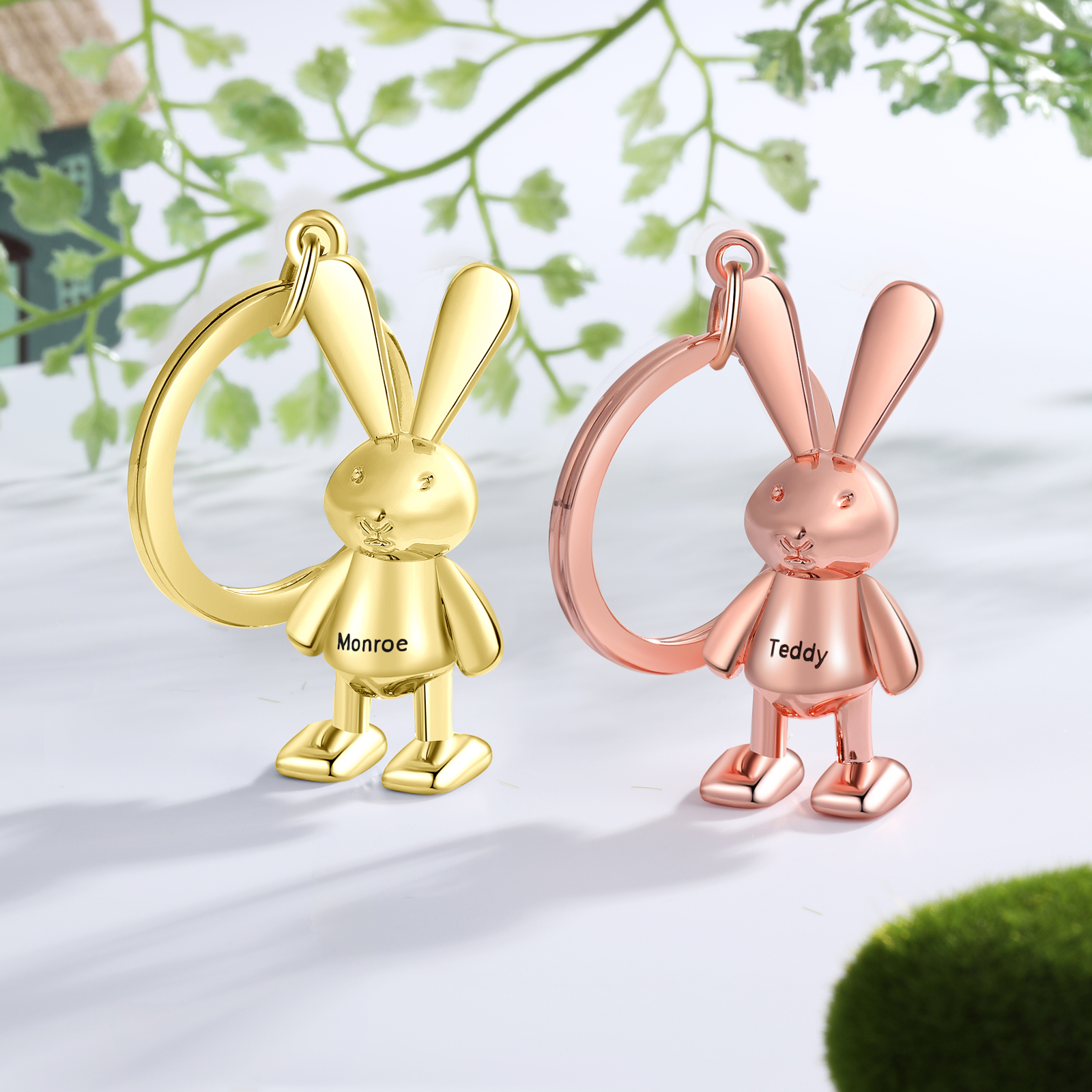 Personalised Rabbit Keychain Engrave Name Matching Key Ring Creative Couple Gift-Jessemade AU
