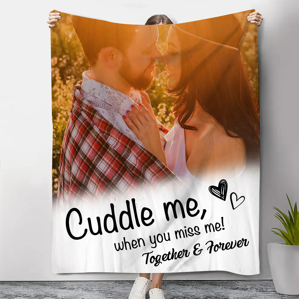 Personalised Couple Blanket Custom Photo & Text Blanket Valentine's Day Gift for Him/Her - Cuddle Me, When You Miss Me-Jessemade AU