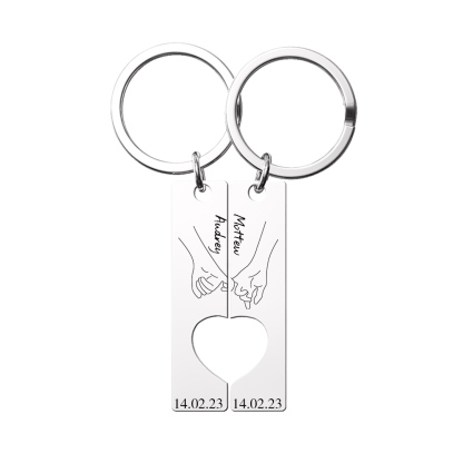 Personalised Couple Pinky Promise Keychain Set Customised Names & Date Matching Couple Keyring Valentine's Day Gifts For Couples-Jessemade AU