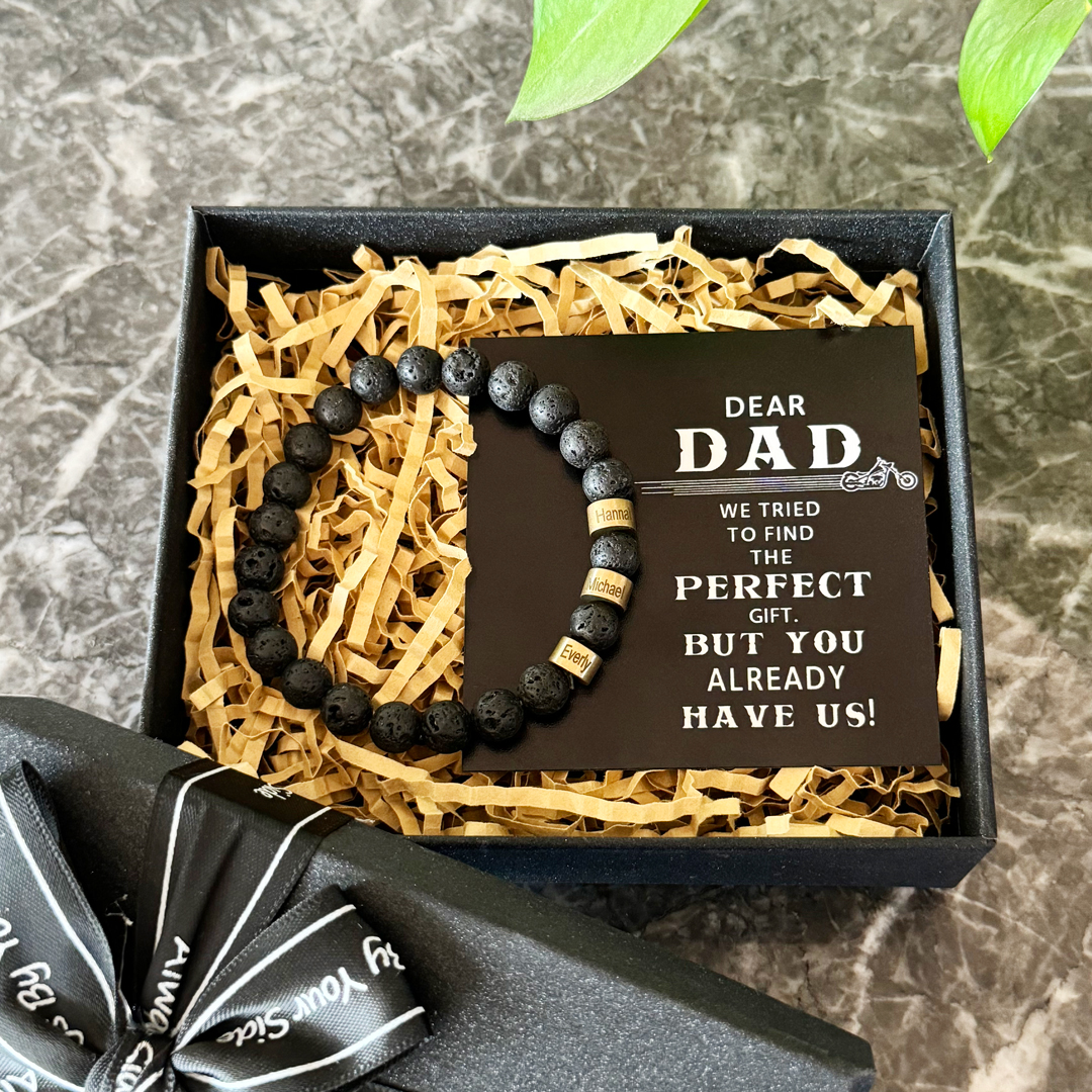 Serene Black Onyx Men Bracelet Personalised 3 Names Beaded Warp Bracelet Gift For Dad-Jessemade AU