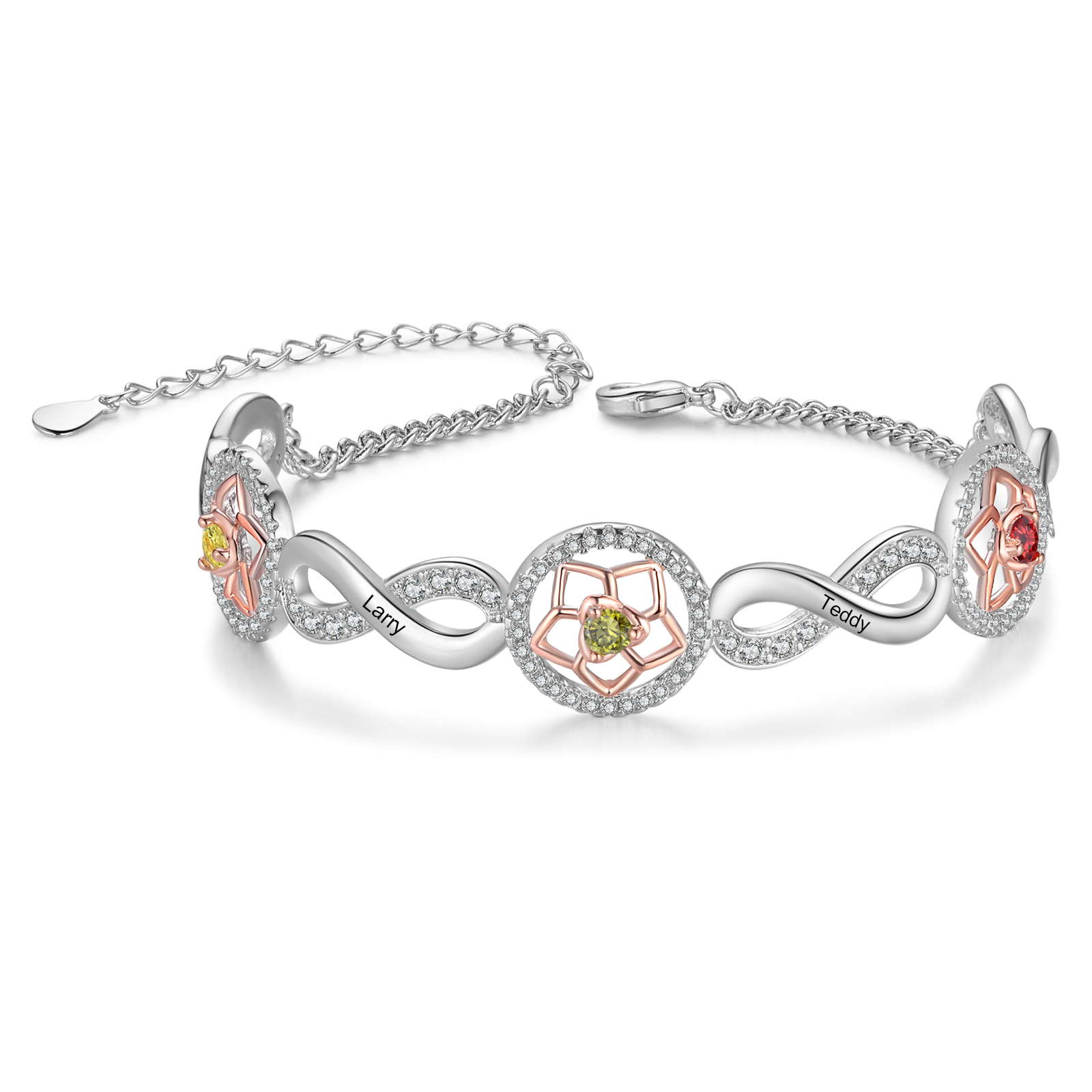 Personalised Women's Bracelet Custom 3 Birthstones & 3 Names Infinity Bracelet Birthday Gift for Her-Jessemade AU