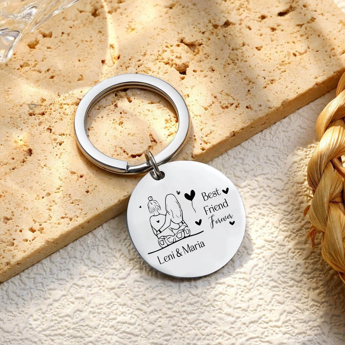 Personalised Round Keychain Custom Text Keyring Best Friend Forever Gift For Friend/Sister/Bestie-Jessemade AU