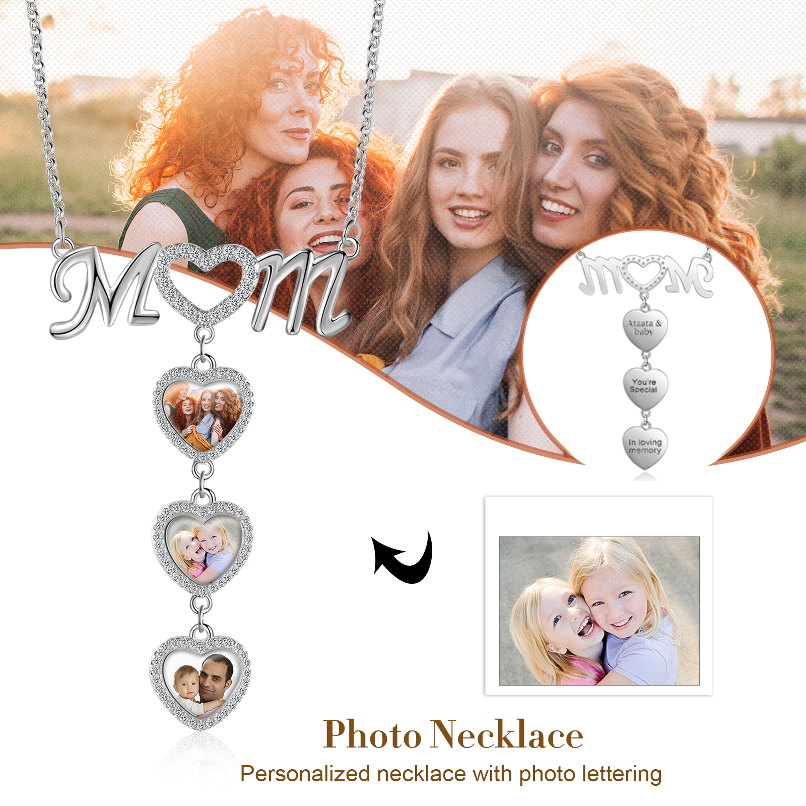 Mother's Day Gifts Personalised Mom Necklace Custom 3 Photos Heart Necklace for Mom-Jessemade AU