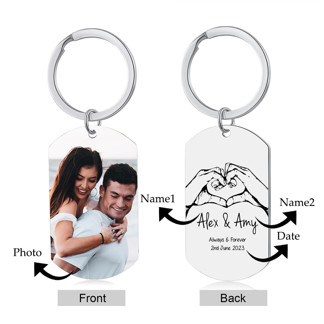 Personalised Couple Photo Keychain Custom 2 Names & Date Keyring "Always & Forever" Valentine's Day Gift For Couples-Jessemade AU