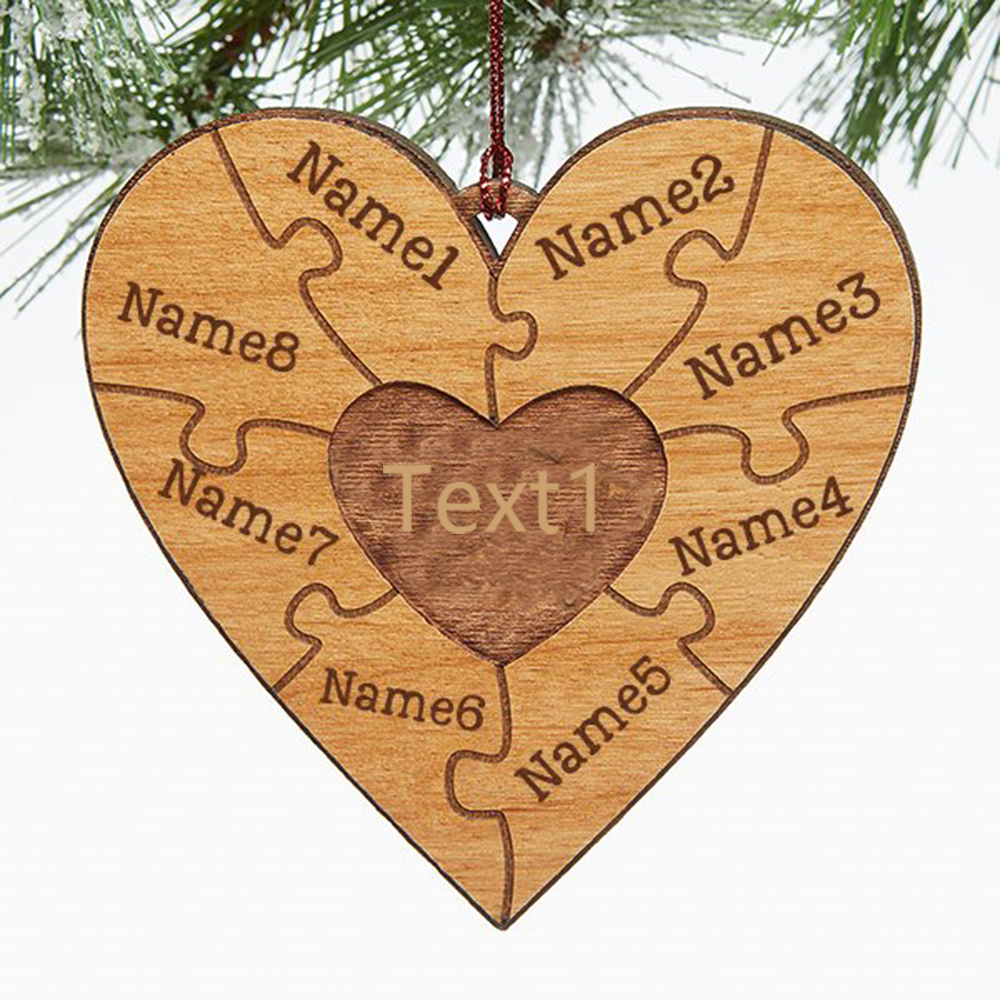 Heart Puzzle Ornament Personalised 8 Names Wooden Family Ornament-Jessemade AU