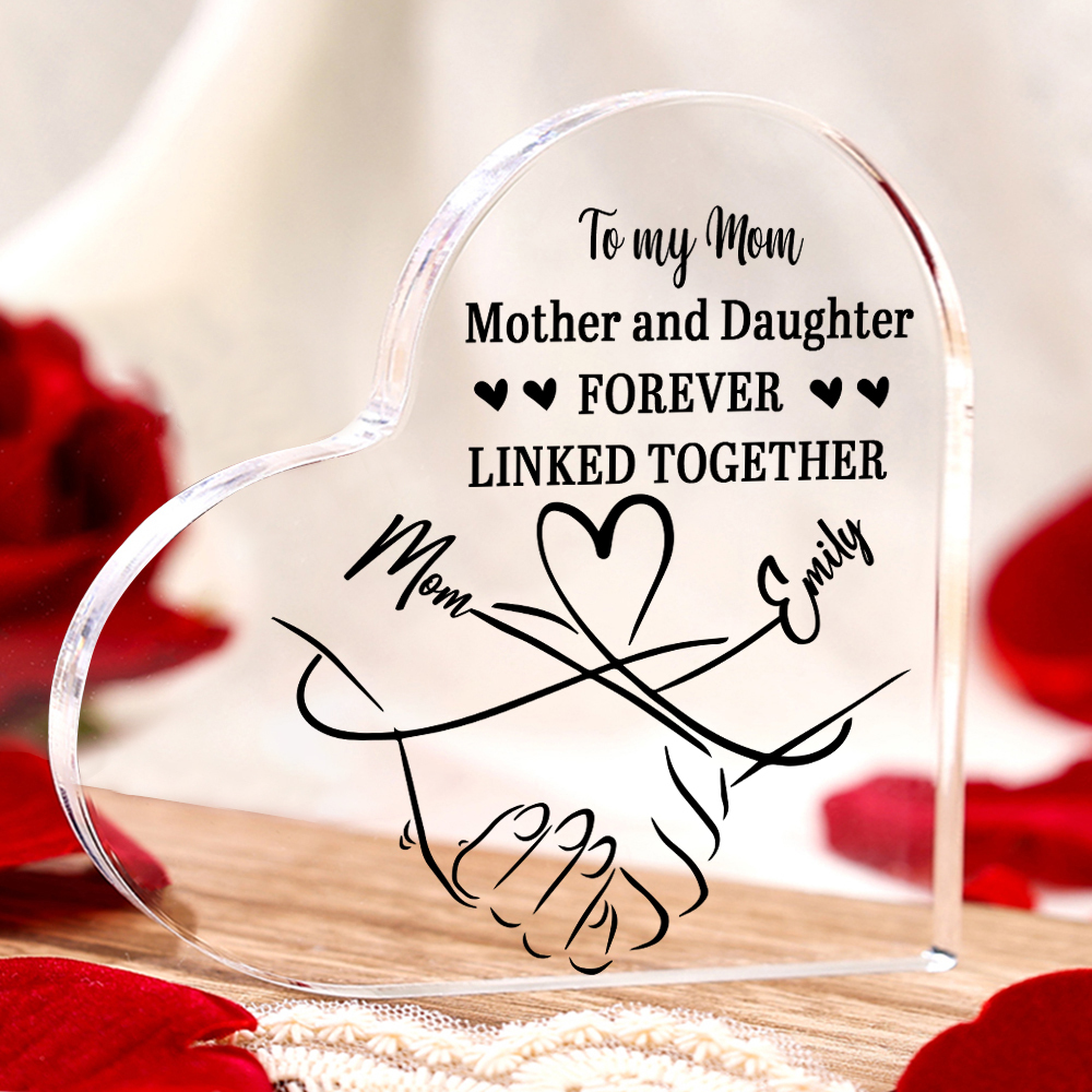 Personalised Text Acrylic Heart Keepsake Custom 2 Names Holding Hands Ornament - Mother And Daughter Forever Linked Together-Jessemade AU