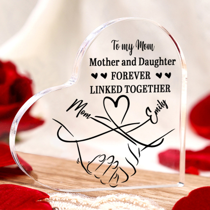 Personalised Text Acrylic Heart Keepsake Custom 2 Names Holding Hands Ornament - Mother And Daughter Forever Linked Together-Jessemade AU