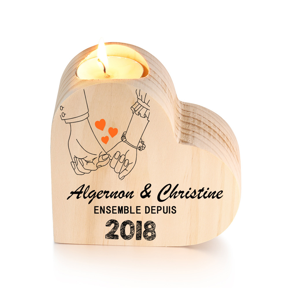 Couple Wooden Heart Candle Holder Pinky Heart Promise Candlesticks-Jessemade AU