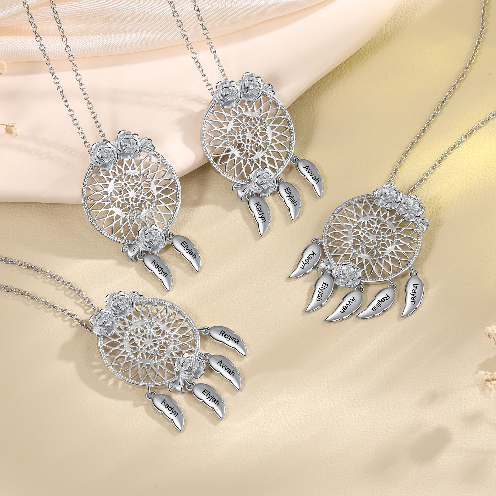Personalised Dream Catcher Necklace Custom 2 Names 3D Flowers Necklace Gifts For Her-Jessemade AU