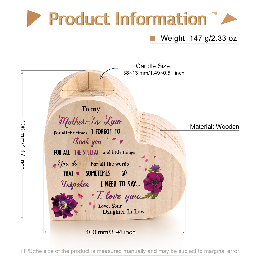 Mothers GiftsTo My Mother-In-Law Candle Holder "For all the times I forgot to thank you" Wooden Candlestick-Jessemade AU