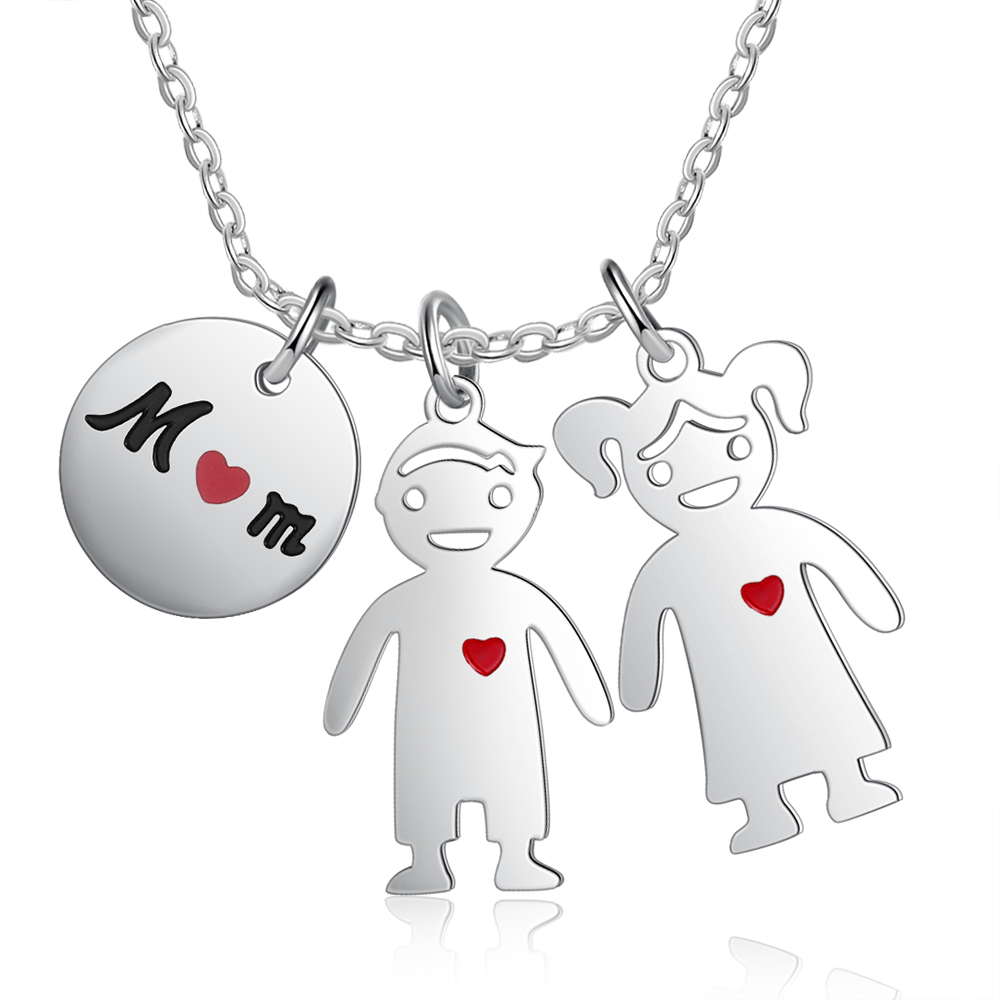 Personalised 2 Kids Charm Necklace Engraved Names Gift For Mother-Jessemade AU