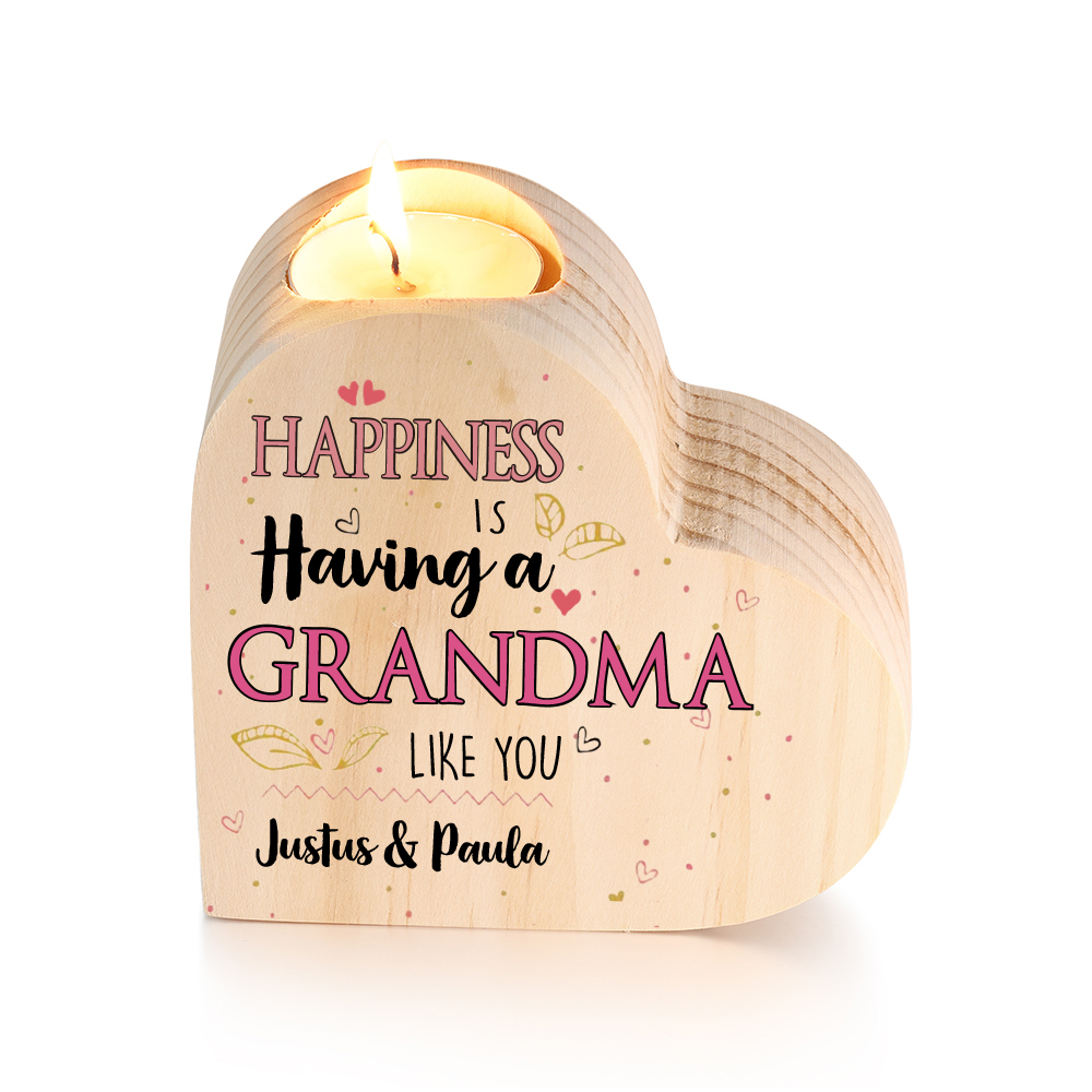 Custom Heart Candle Holder To My Grandma Flower Wooden Candlestick Happiness Is Having a Grandma Like You-Jessemade AU